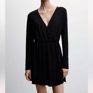 MANGO Wrap Neckline Dress, Size M/6, Color Black